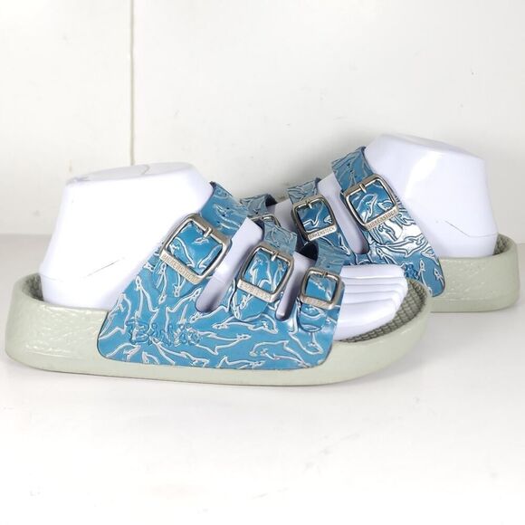 Birkenstock Birki's Women's US6 EU37 Blue Dolphins 3 Straps Wedge Slides Sandals - Picture 9 of 16